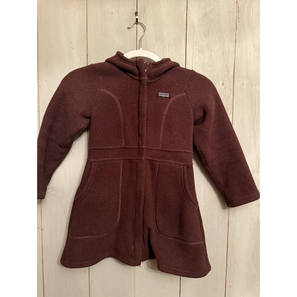 PATAGONIA Girls Fleece SWEATER COAT Dress Sz-5-6 Plum Pink Rare discontinued P4‎